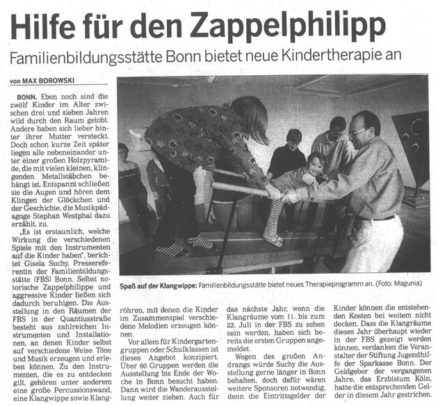 Bonner Rundschau, 21.1.2004  -  Auf dem Photo, ganz rechts: Stephan Westphal.